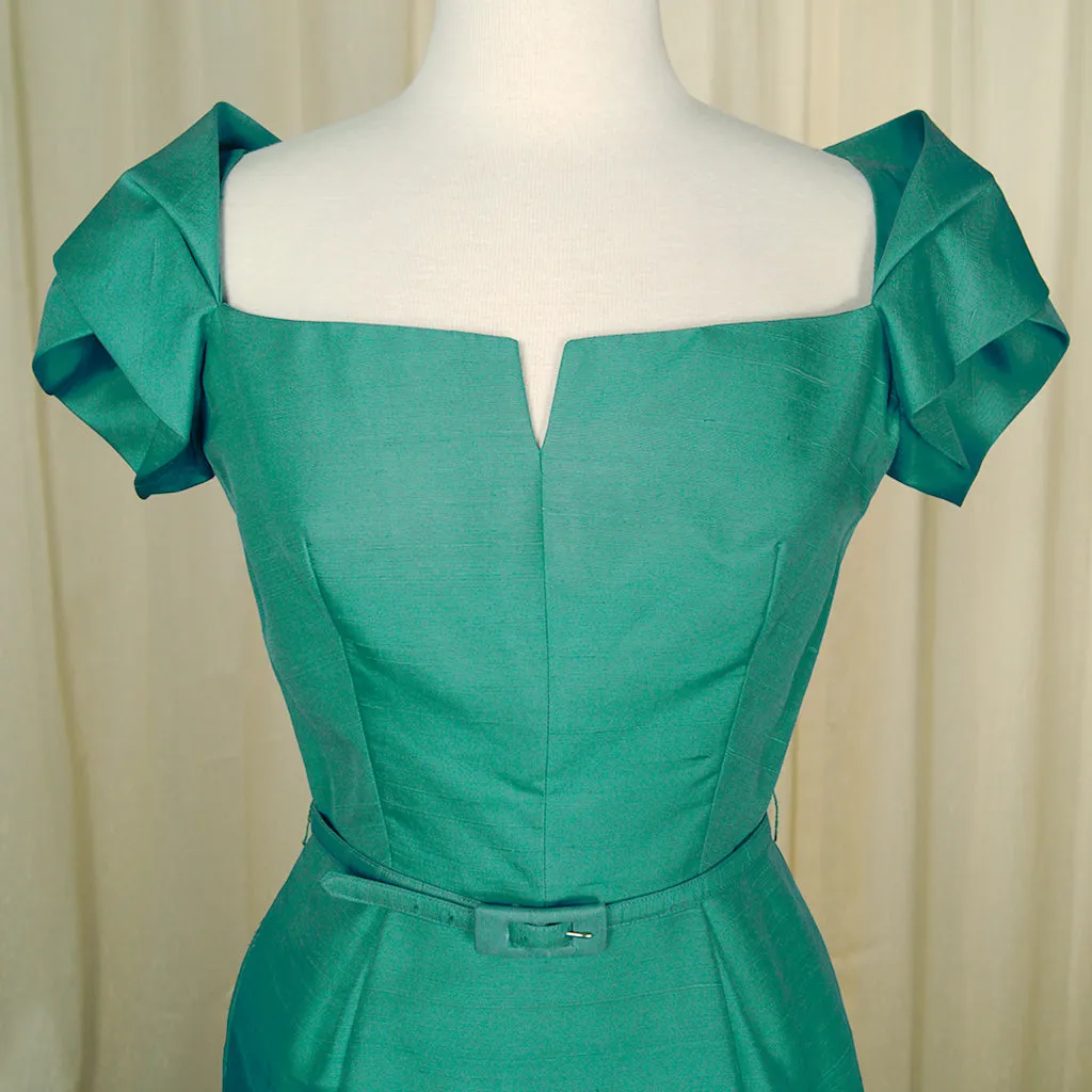 1950s Sexy Teal Wiggle Dress