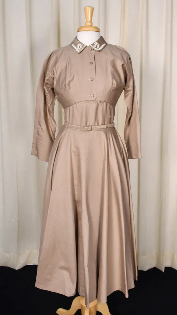 1950s Tan Soutache Vintage Dress Set