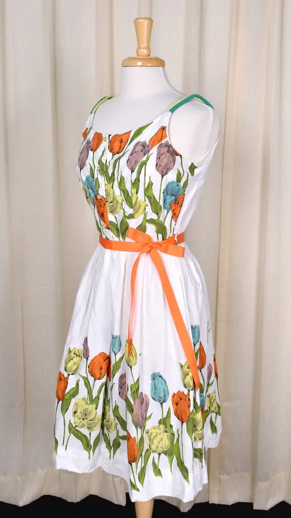 1950s Tulip Border Print Dress