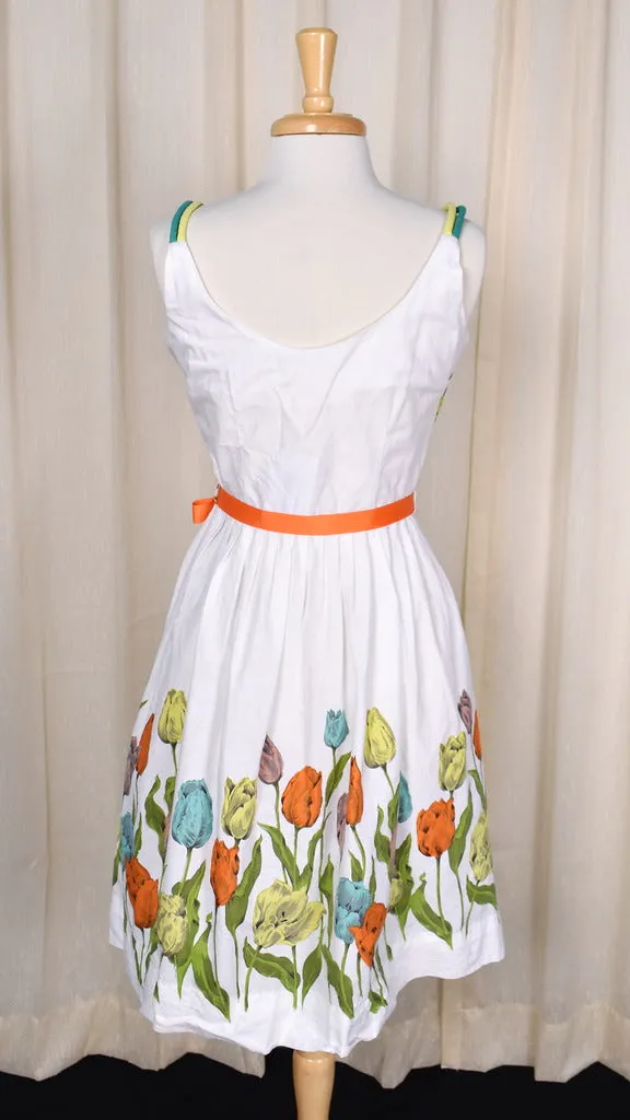 1950s Tulip Border Print Dress