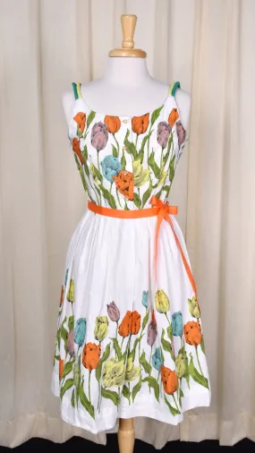 1950s Tulip Border Print Dress