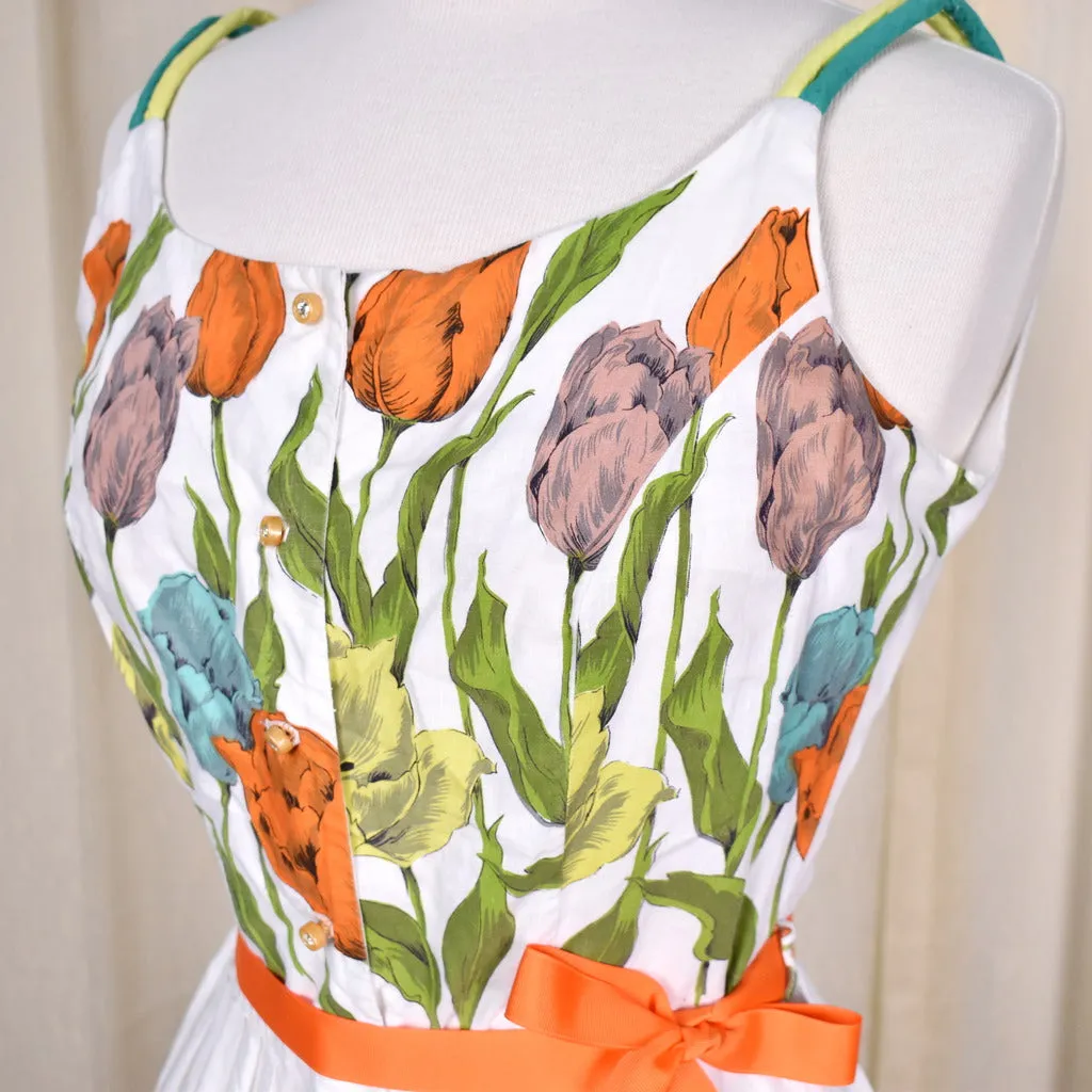 1950s Tulip Border Print Dress