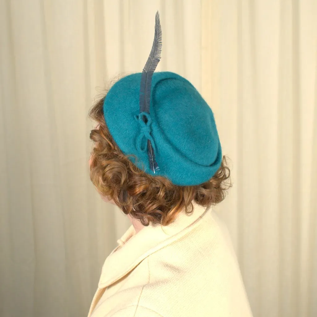 1950s Turquoise Feather Cap Hat