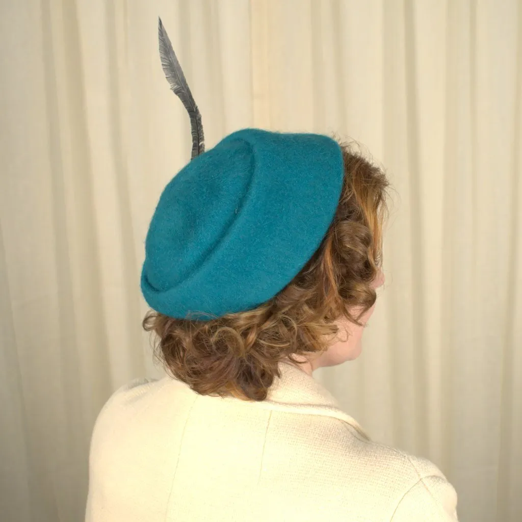 1950s Turquoise Feather Cap Hat