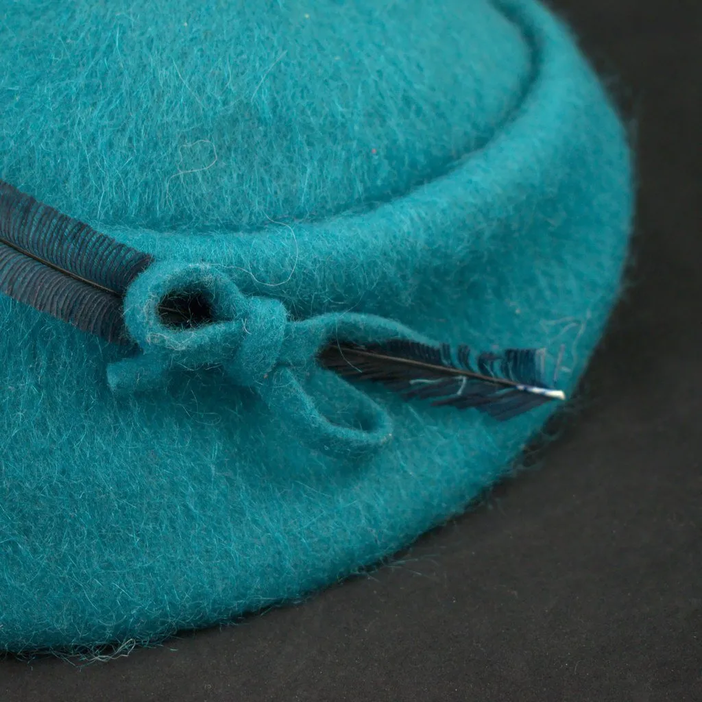 1950s Turquoise Feather Cap Hat