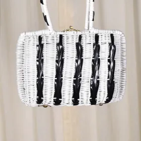 1950s Vintage Black & White Wicker Bag