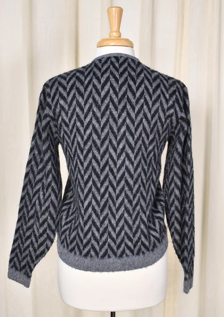 1950s Vintage Black Chevron Cardigan