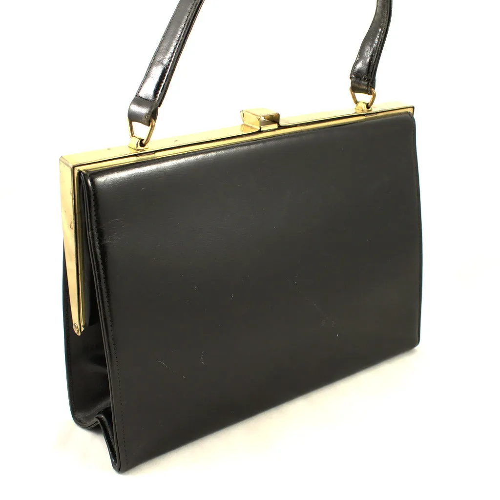 1950s Vintage Black Clasp Handbag