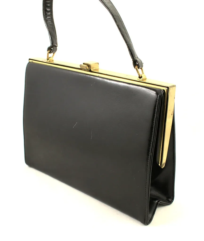 1950s Vintage Black Clasp Handbag