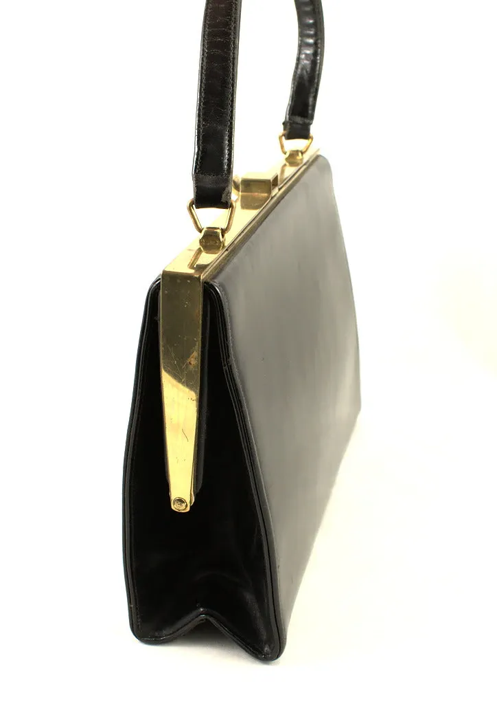 1950s Vintage Black Clasp Handbag