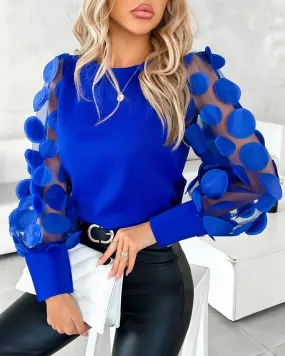 2024 Women's Shirt Long sleeved Autumn Spring Fashion Round Neck Lace Petal Sleeve Blouse Clothes