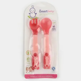 2pcs/set Soft Silicone Spoon Fork Set-Pink