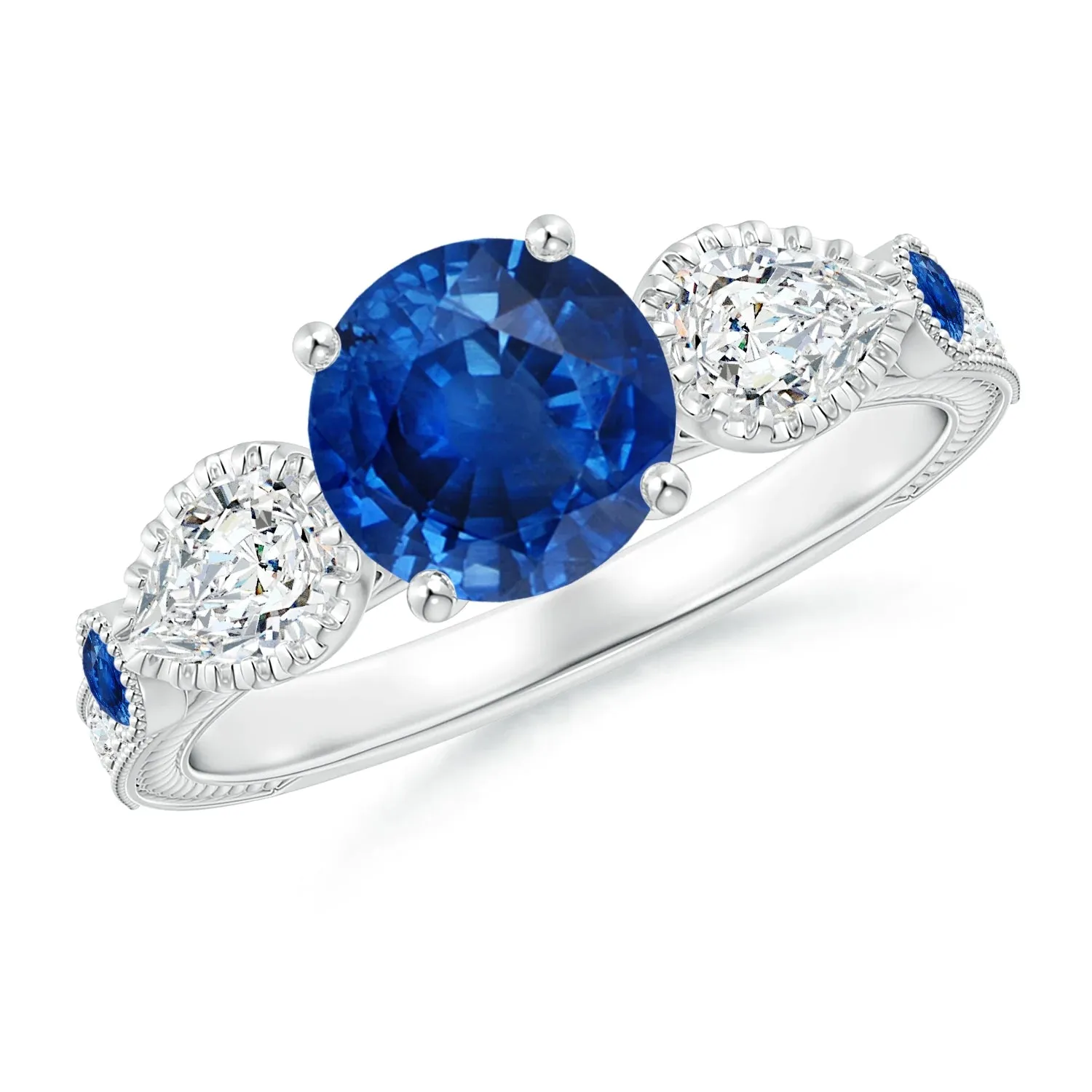 3.0 CT. Round-Cut Blue Sapphire and White Sapphire Vintage-Style Ring