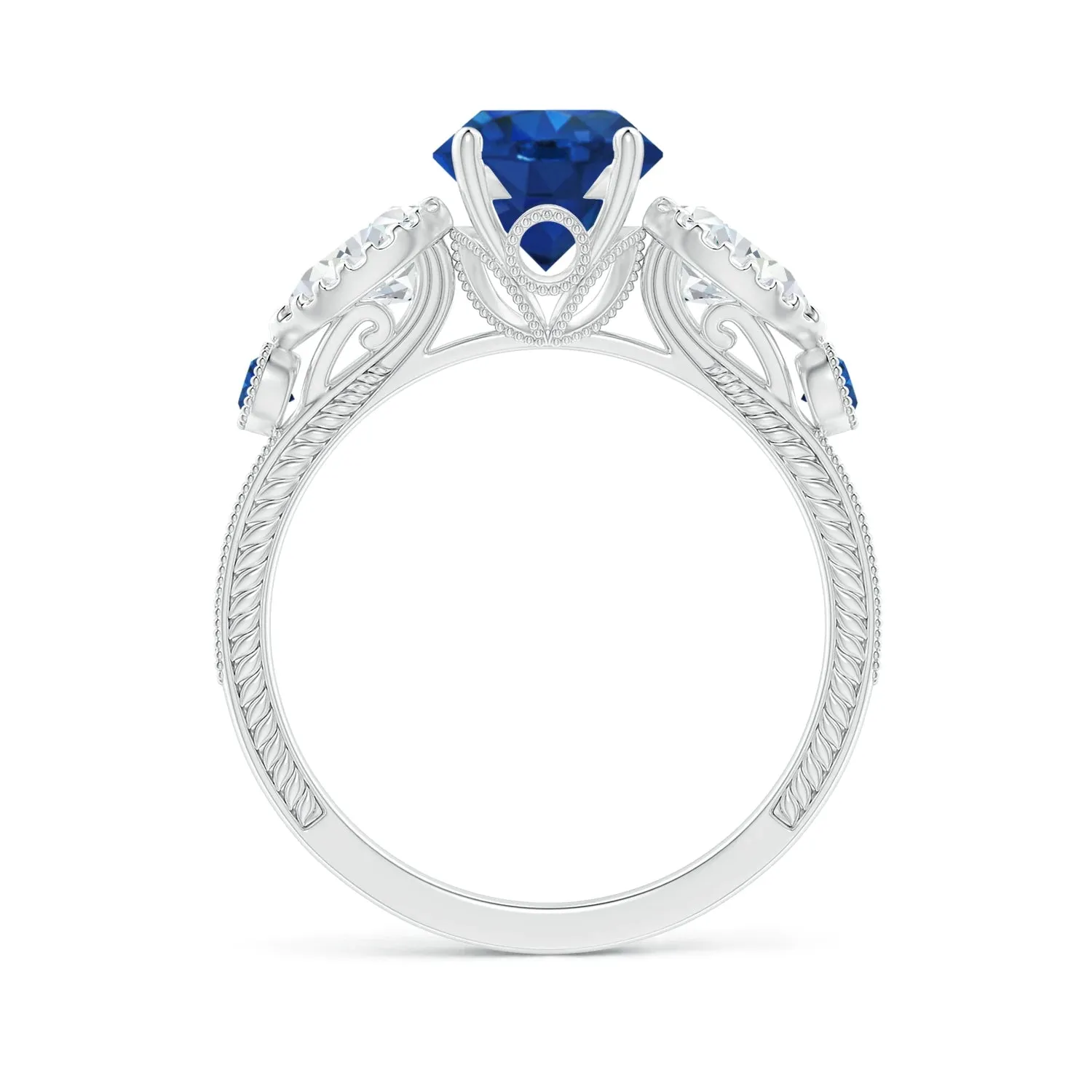 3.0 CT. Round-Cut Blue Sapphire and White Sapphire Vintage-Style Ring