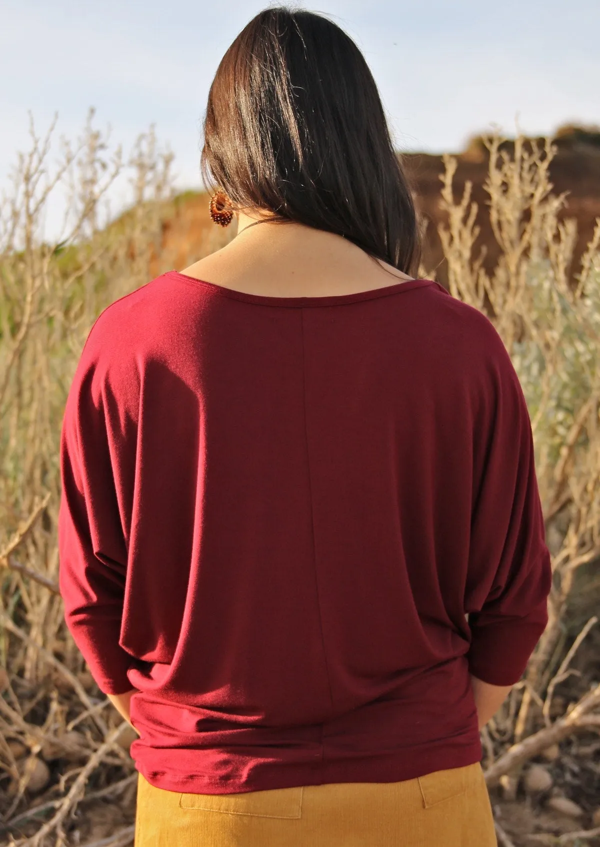 3/4 Sleeve Batwing Top Maroon