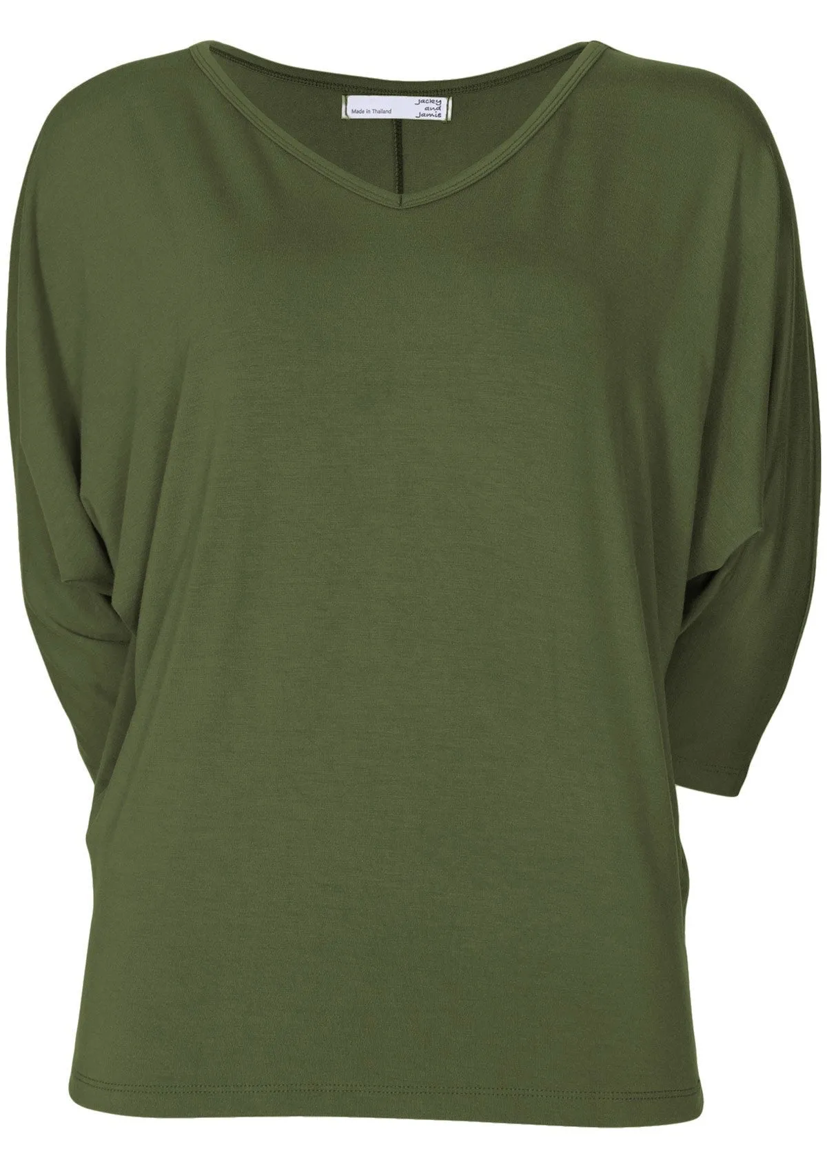 3/4 Sleeve V-neck Batwing Top Olive