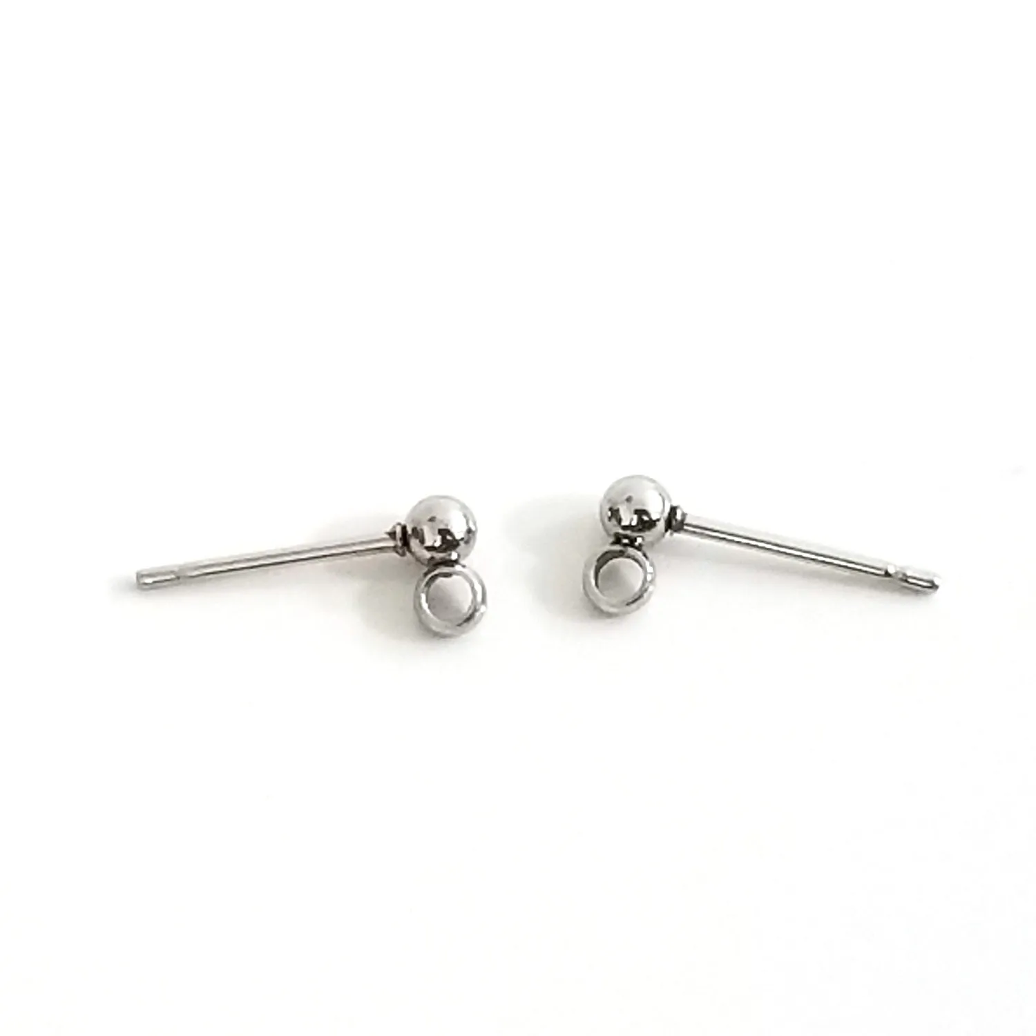 3mm Ball Earrings Posts, 2mm Loop, 0.7mm Pin, 100 Pieces, #1357