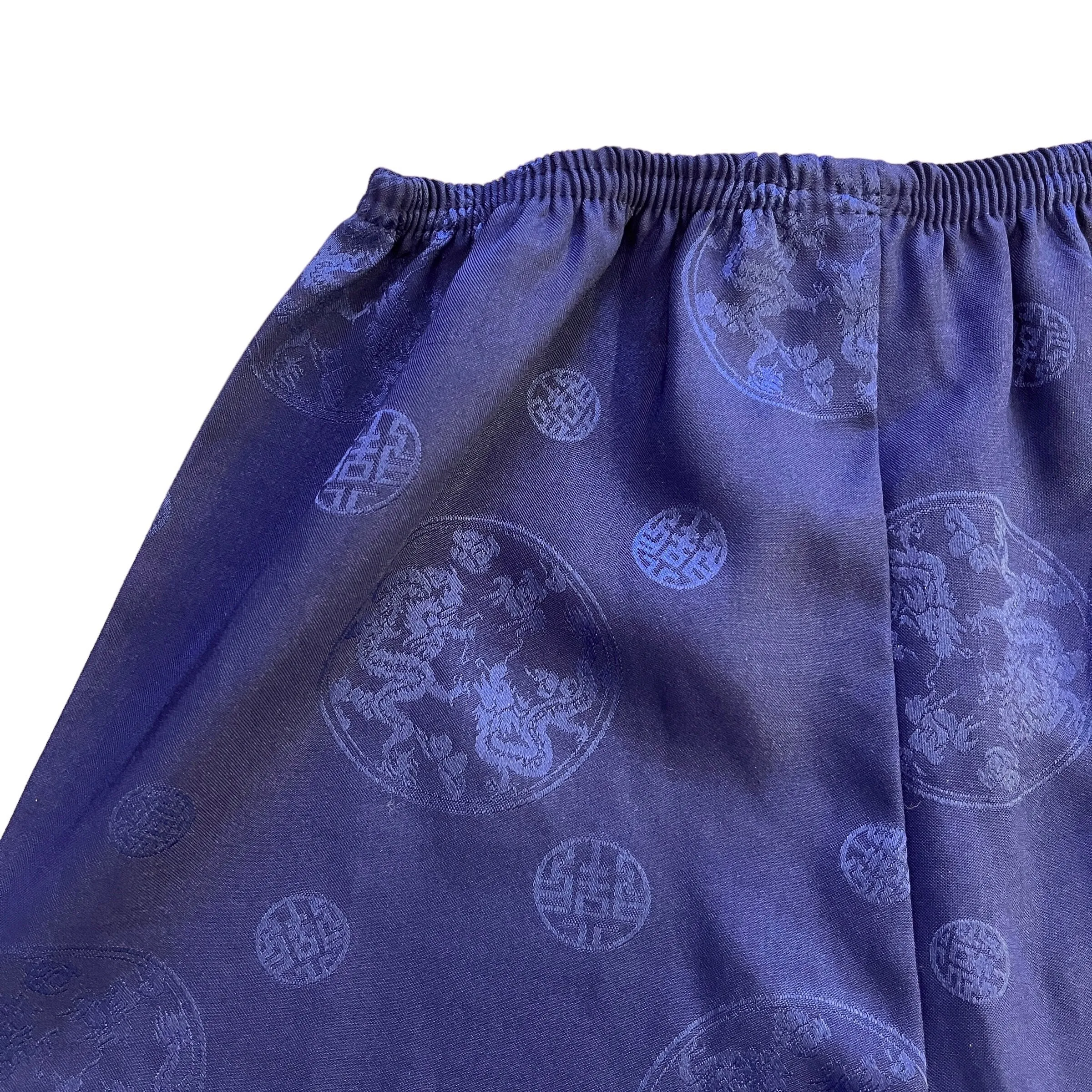 70s Navy Chinese Silky Bottoms /  6-8Y