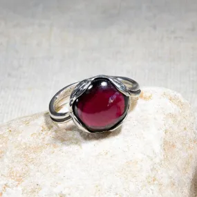 925 Silver Garnet Ring - January Birthstone, Adjustable, Handmade