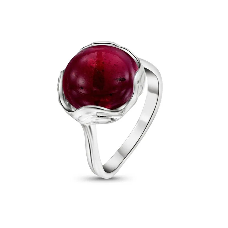 925 Silver Garnet Ring - January Birthstone, Adjustable, Handmade