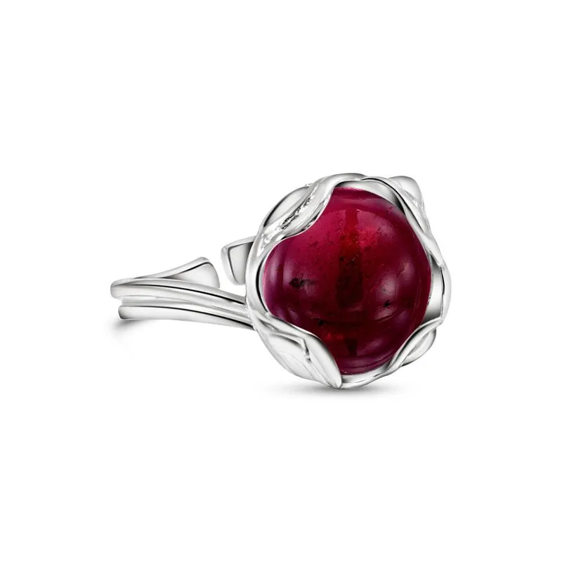 925 Silver Garnet Ring - January Birthstone, Adjustable, Handmade