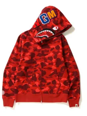 A Bathing Ape Colour Camo Shark Full Zip Hoodie Red