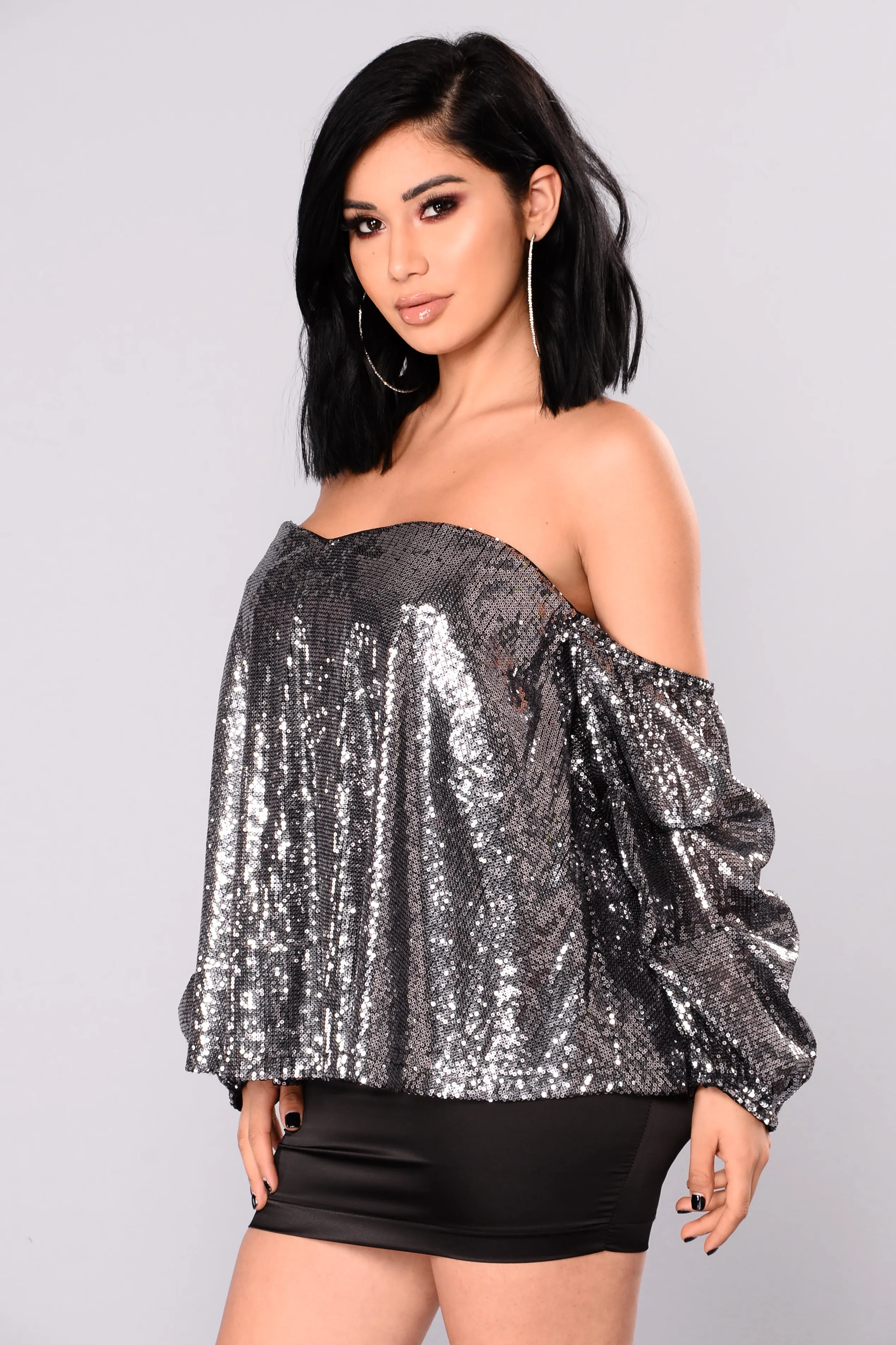 A Haute Mess Sequin Top - Gun Metal