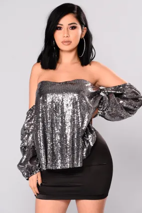 A Haute Mess Sequin Top - Gun Metal