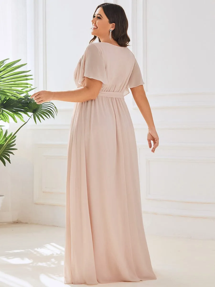 A-Line Pleated Chiffon Tie-Waist Evening Dress