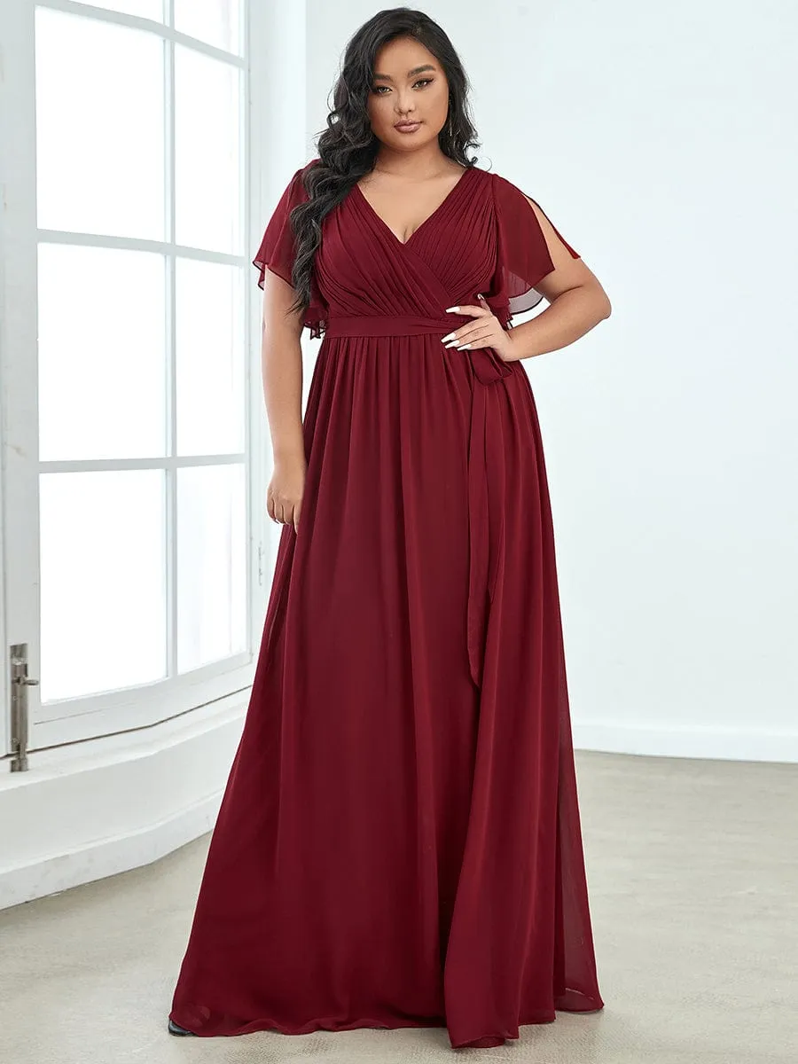 A-Line Pleated Chiffon Tie-Waist Evening Dress