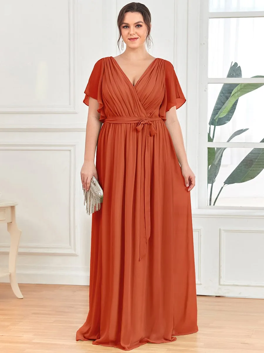 A-Line Pleated Chiffon Tie-Waist Evening Dress