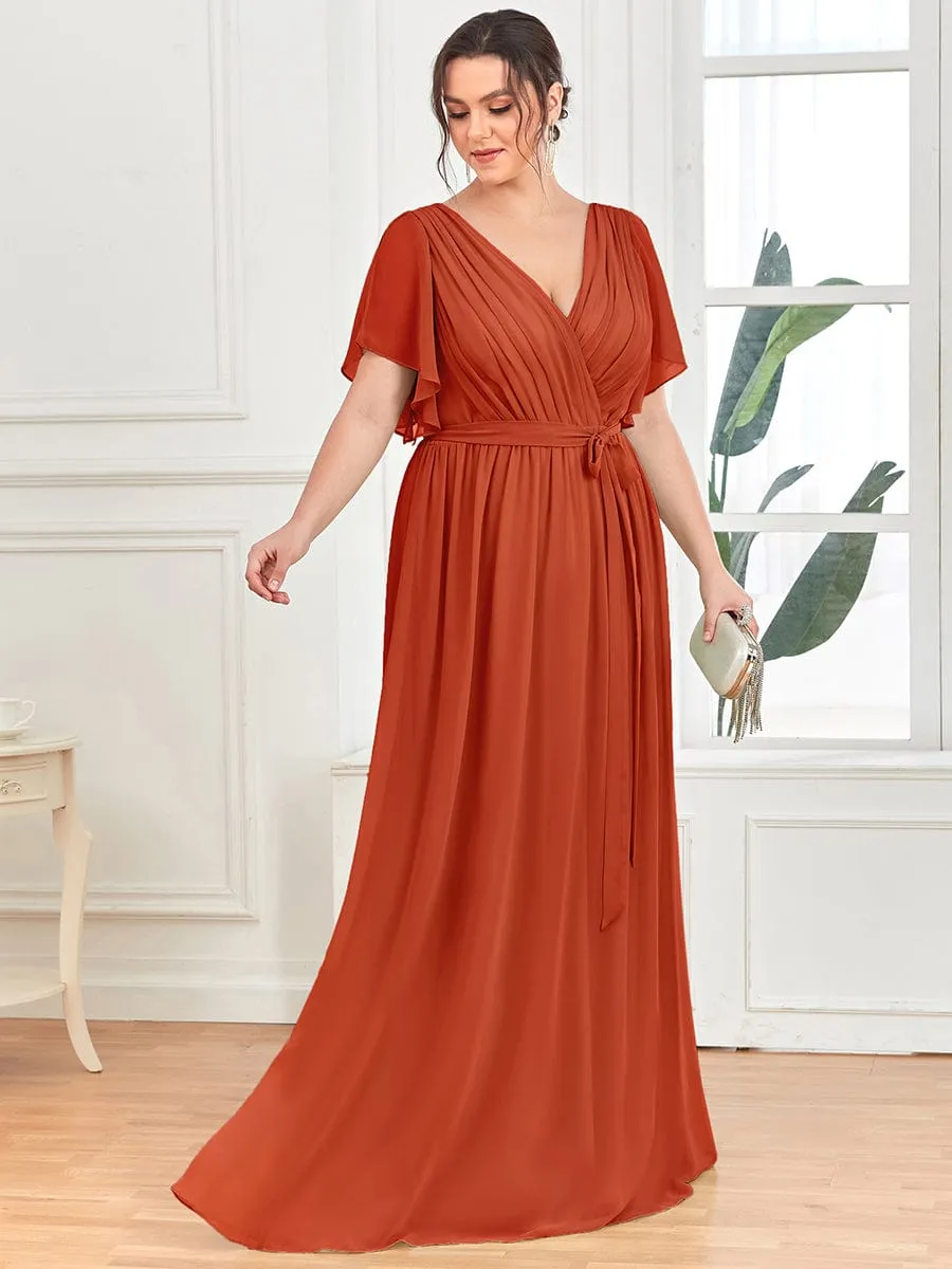 A-Line Pleated Chiffon Tie-Waist Evening Dress