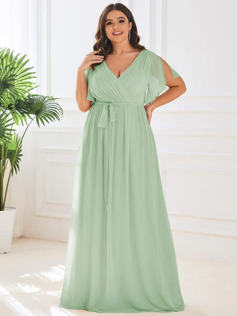 A-Line Pleated Chiffon Tie-Waist Evening Dress