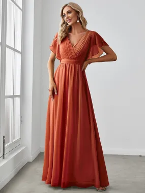 A-Line Pleated Chiffon Tie-Waist Evening Dress