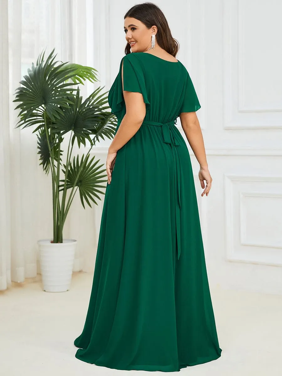 A-Line Pleated Chiffon Tie-Waist Evening Dress