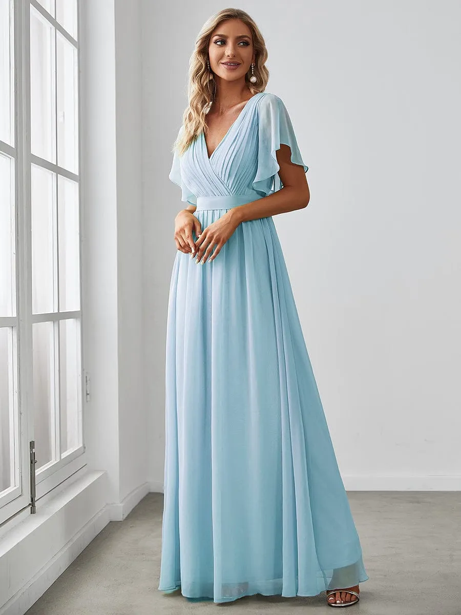 A-Line Pleated Chiffon Tie-Waist Evening Dress