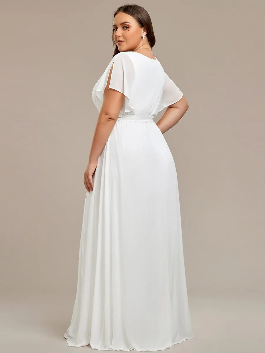 A-Line Pleated Chiffon Tie-Waist Evening Dress