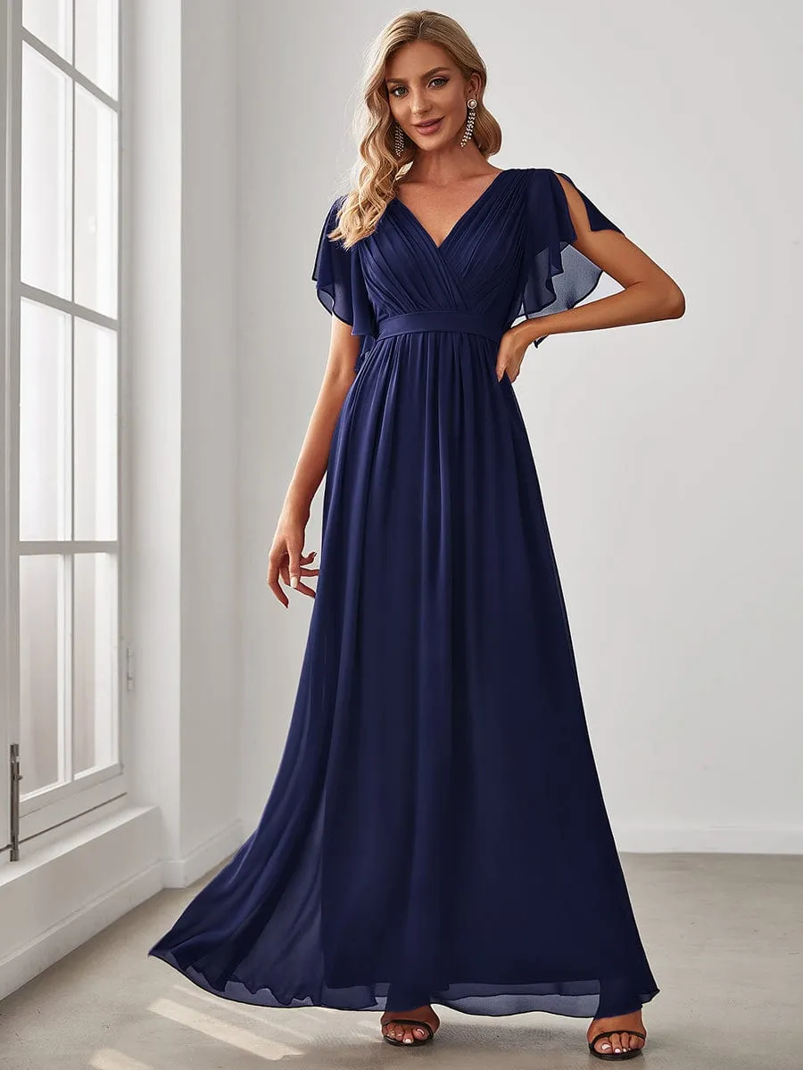 A-Line Pleated Chiffon Tie-Waist Evening Dress