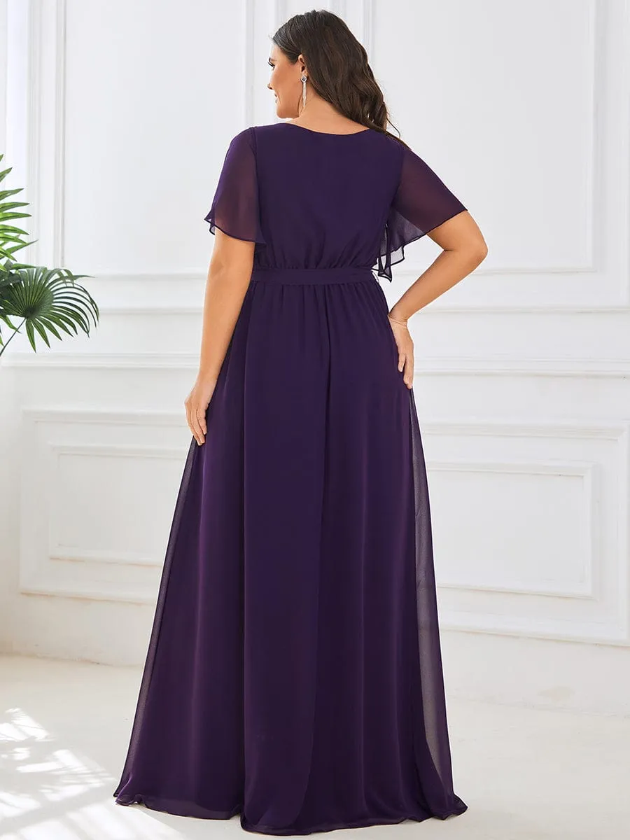 A-Line Pleated Chiffon Tie-Waist Evening Dress