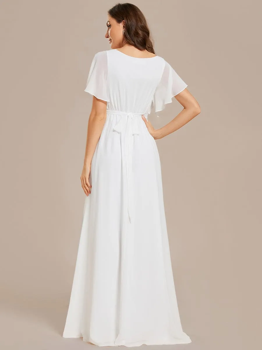 A-Line Pleated Chiffon Tie-Waist Evening Dress