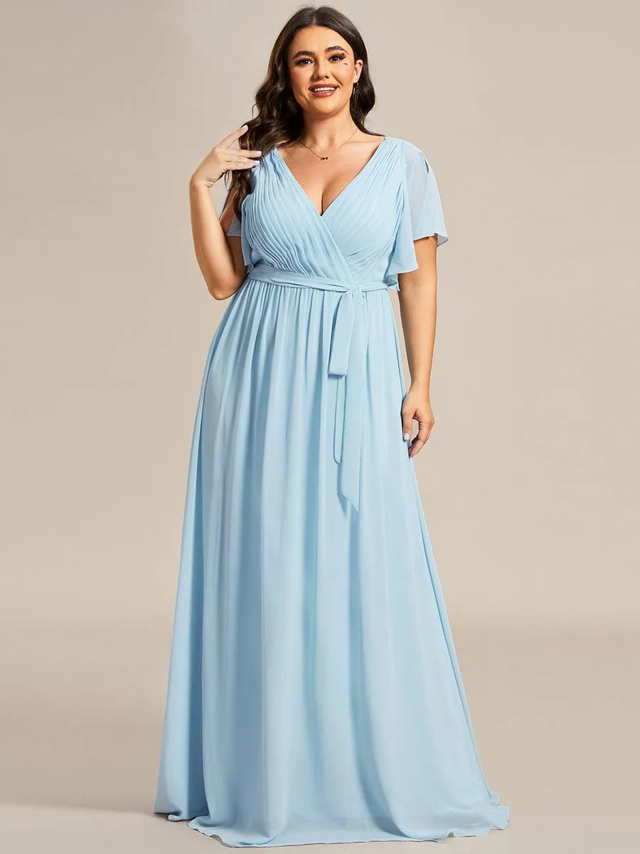 A-Line Pleated Chiffon Tie-Waist Evening Dress