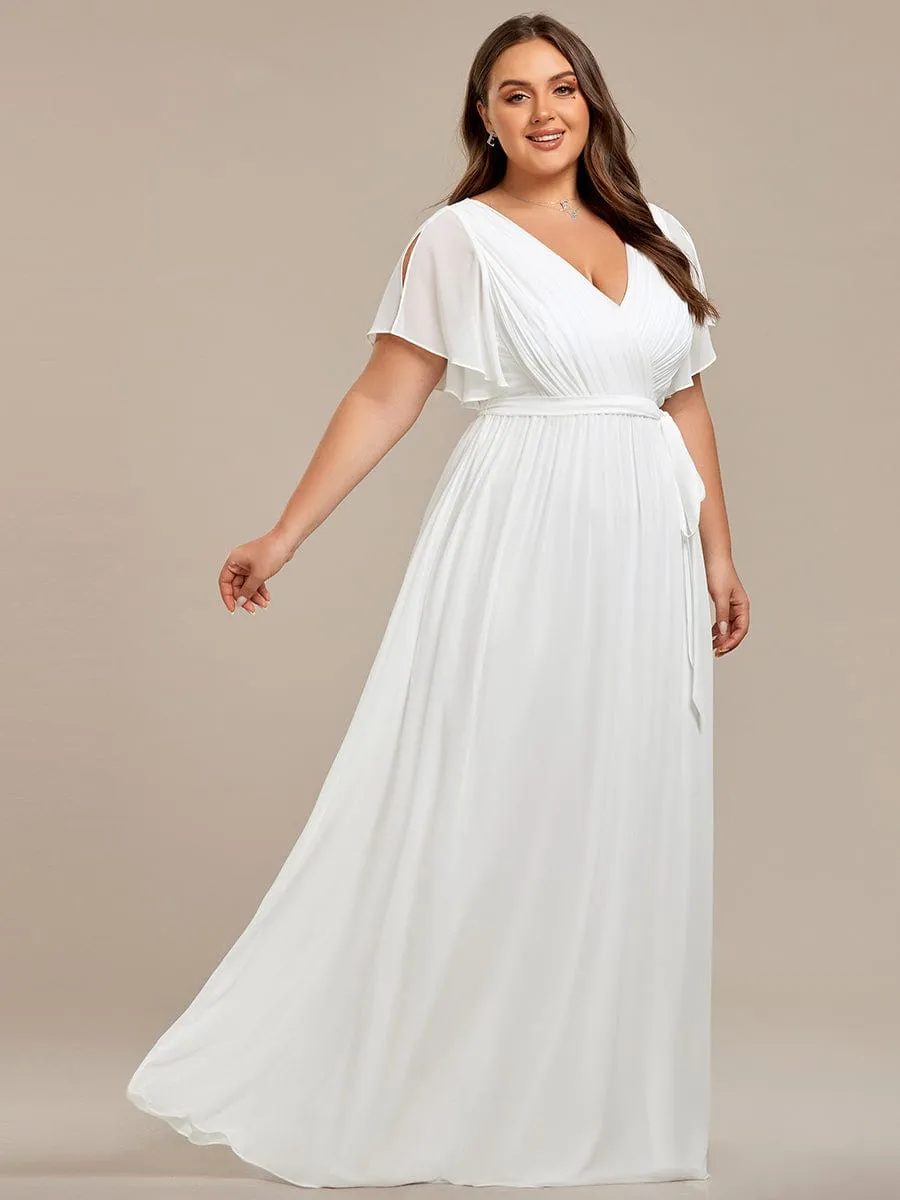 A-Line Pleated Chiffon Tie-Waist Evening Dress