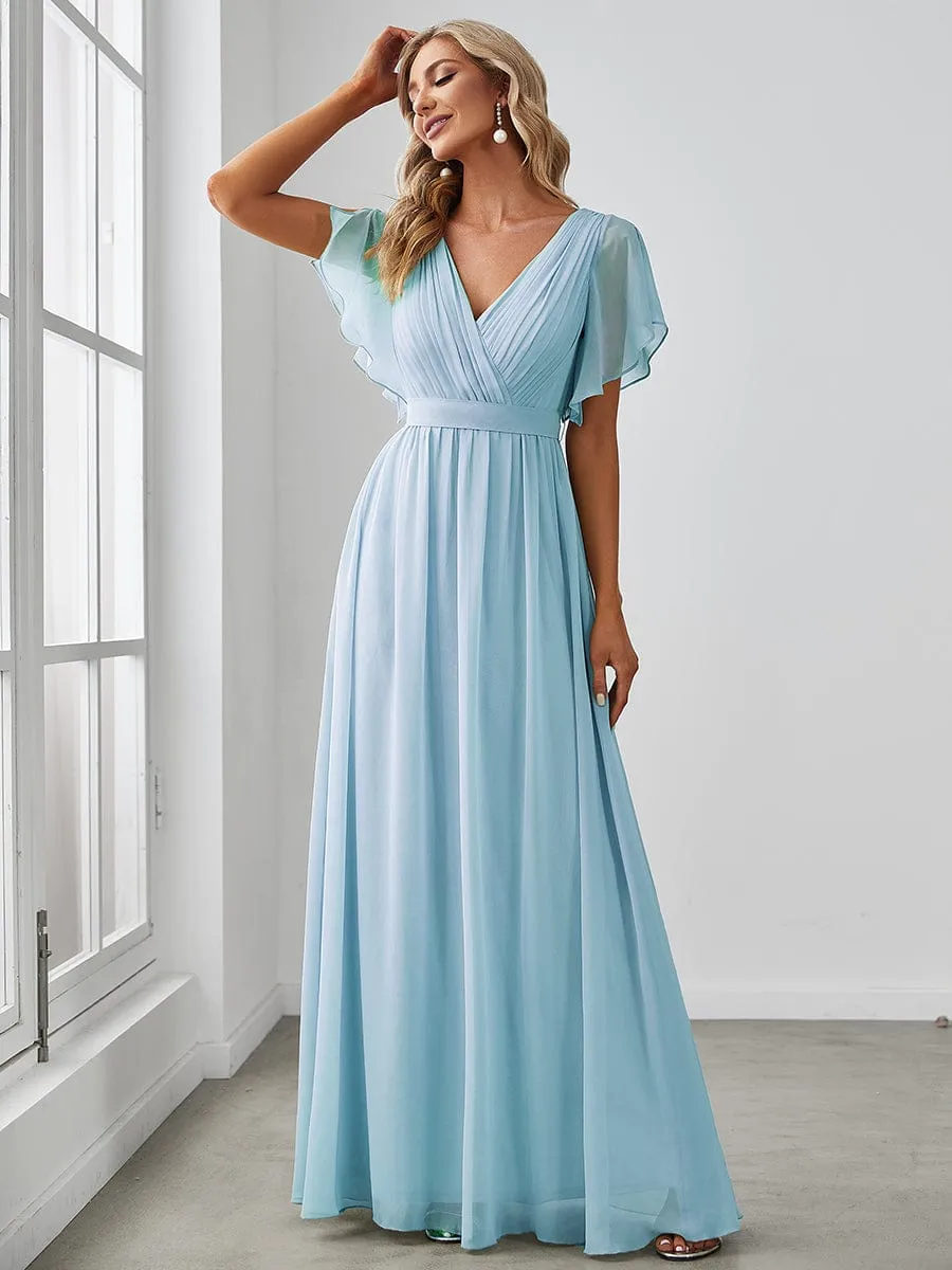 A-Line Pleated Chiffon Tie-Waist Evening Dress