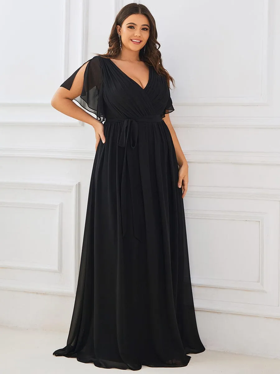 A-Line Pleated Chiffon Tie-Waist Evening Dress