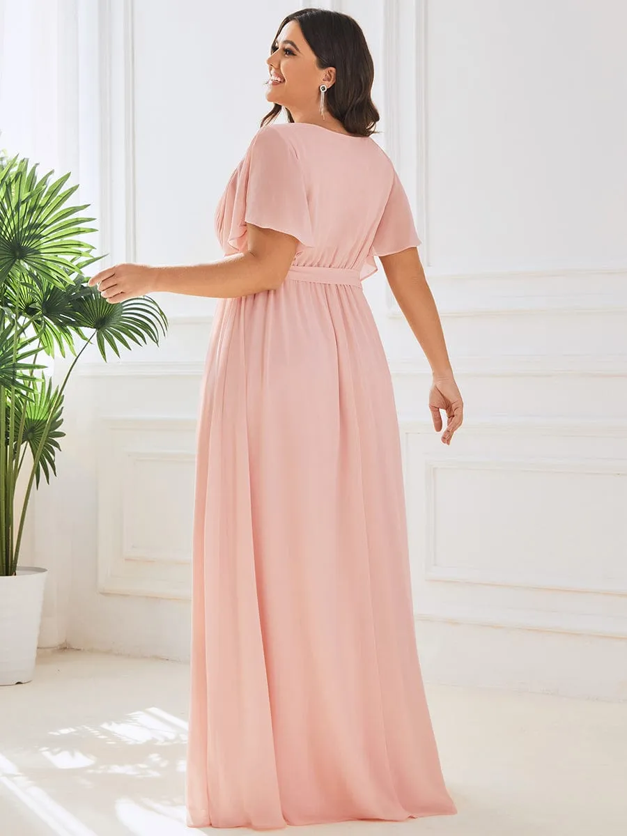 A-Line Pleated Chiffon Tie-Waist Evening Dress