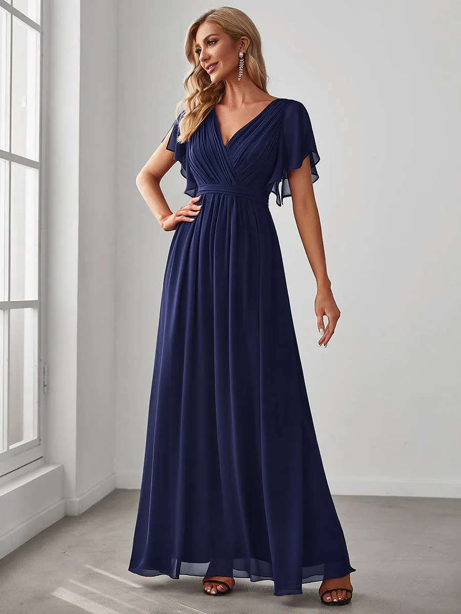 A-Line Pleated Chiffon Tie-Waist Evening Dress