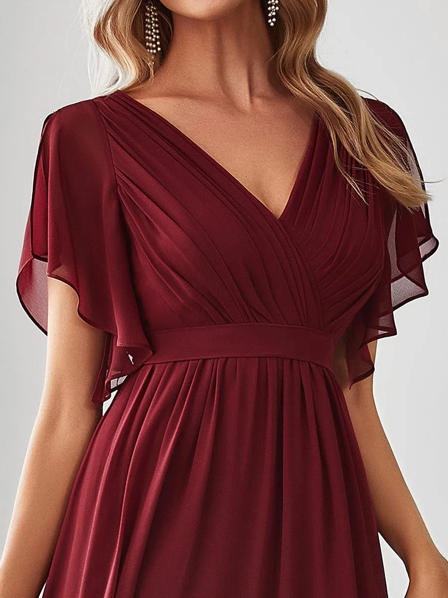 A-Line Pleated Chiffon Tie-Waist Evening Dress