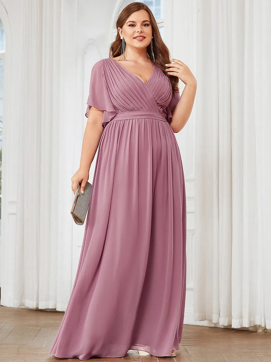 A-Line Pleated Chiffon Tie-Waist Evening Dress