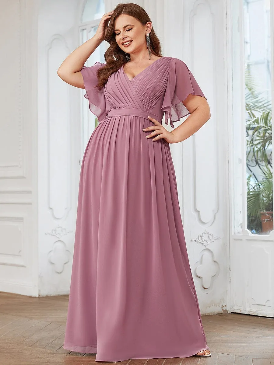 A-Line Pleated Chiffon Tie-Waist Evening Dress