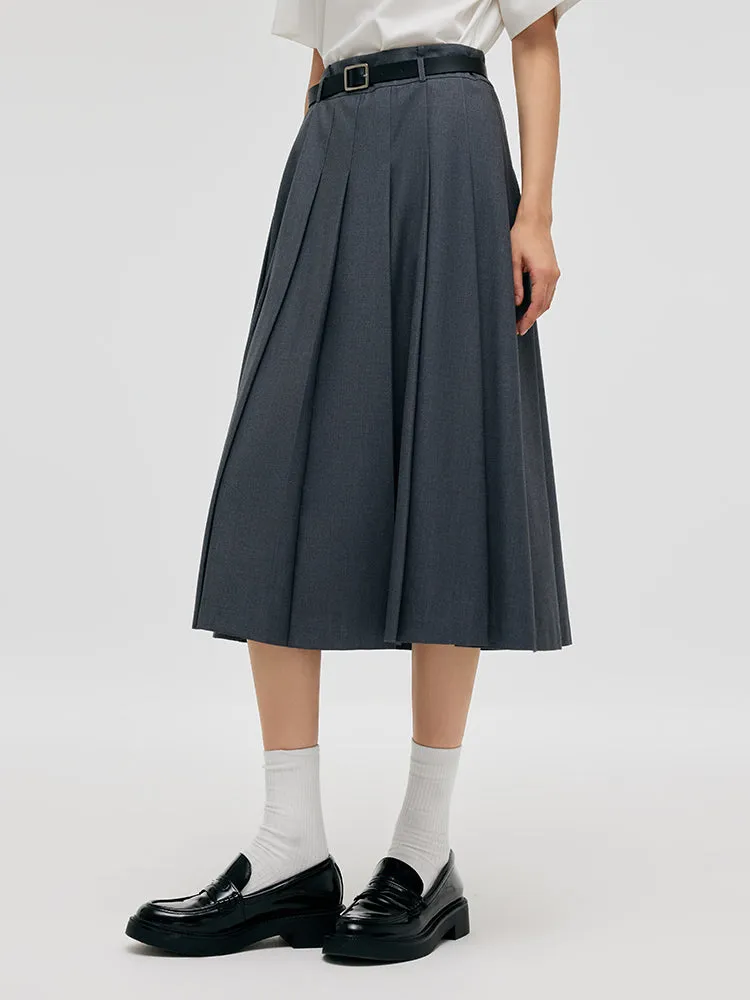 A-Line Women Pleated Skirt With Belt